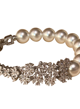 一路繁花！极光澳白珍珠手链吊坠花朵镶钻2025新款轻奢高级感手环