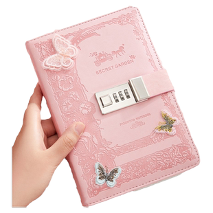 复古密码本带锁日记本创意十二星座内页手帐密码笔记本本子多功能记事本小学生网红文艺田字方字格文具儿童本