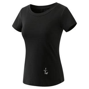 陈婷简约短袖现代舞蹈服女款纯棉圆领紧身舞蹈上衣黑色修身练功服