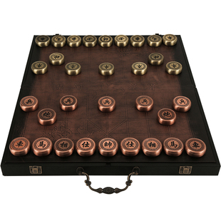 中国象棋高档套装成人大号金属铜合金复古风折叠棋盘工艺品摆件