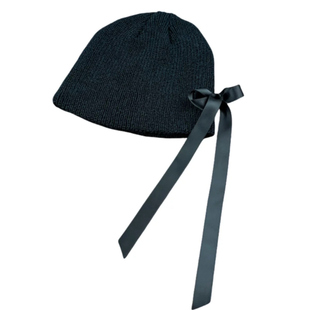 Jennie金智妮同款早秋黑色蝴蝶结针织毛线帽包头帽女冷帽新款潮