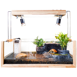 乌龟水龟缸别墅橡木实木水陆缸 黄缘陆龟半水龟景观套装套餐