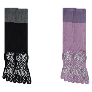 五指瑜伽袜防滑袜专业女普拉提袜压力小腿秋冬跳绳健身运动长筒袜