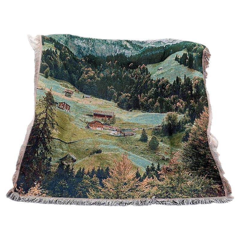中古风复古花卉编织毯子