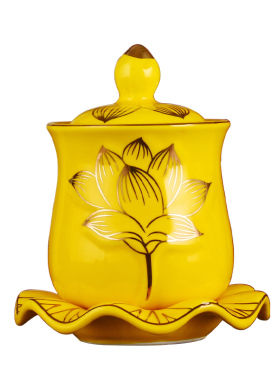 陶瓷供水杯大号家用莲花供佛杯