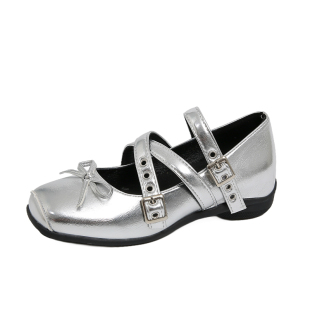 方头蝴蝶结皮带扣玛丽珍浅口单鞋女2026新款小个子内增高芭蕾鞋软