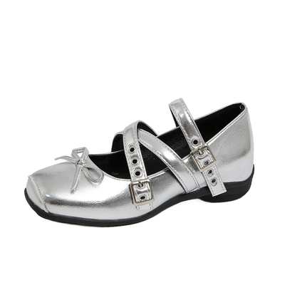 方头蝴蝶结内增高芭蕾鞋