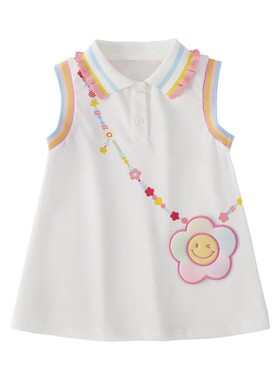 [7A抗菌]女童夏季连衣裙宝宝彩虹花朵裙子无袖小童夏装儿童背心裙