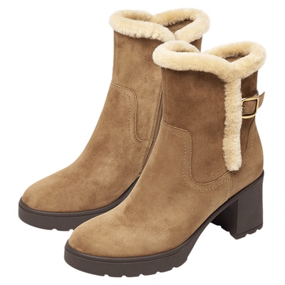 新年战靴KISSCAT接吻猫[小麋鹿]雪地靴舒适反绒粗跟时装靴高跟靴