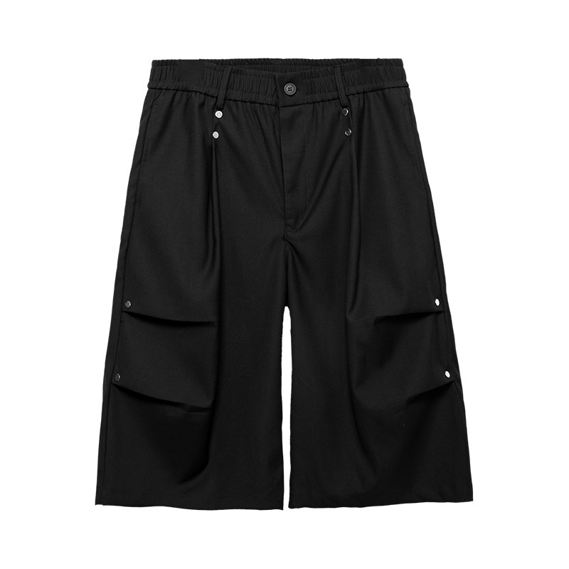 褶皱铆钉装饰设计感骑士五分短裤
