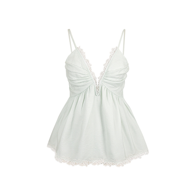 V领蕾丝花边A摆松弛度假吊带上衣