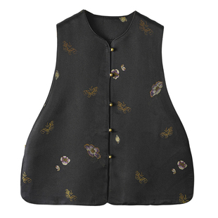 蝶影裁春织金宋锦桑蚕丝新中式A版对襟马甲外套真丝国风上衣女春