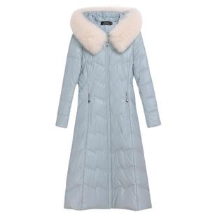 2025冬季新款海宁真皮羽绒服女中长款修身绵羊皮狐狸毛领连帽外套