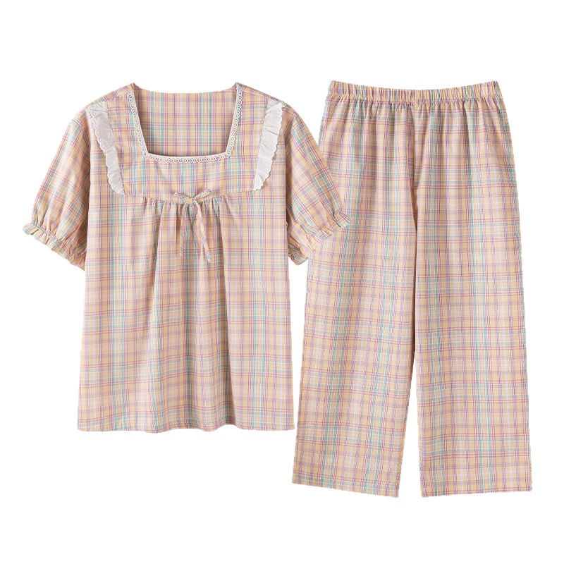 浪莎睡衣女士纯棉家居服夏天套装