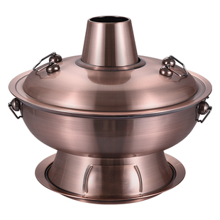 加厚不锈钢仿铜炉木炭小火锅老北京烧碳老式火涮锅鸳鸯商用专用锅