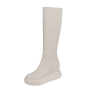 欧洲站长靴女秋冬新款真皮内增高小个子高筒靴不过膝厚底显瘦高靴