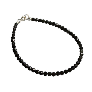 Ciel原创手工天然黑曜石手链脚链手串男女极细3mm切面叠戴补水