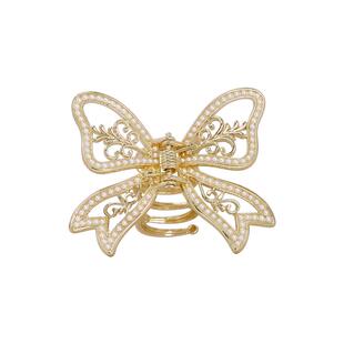 简语中式优雅蝴蝶抓夹仙女高级感珍珠后脑勺半扎发卡头饰轻奢发夹