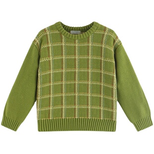 Happyology英国儿童男童秋冬装格子毛衫纯棉长袖套头针织打底毛衣