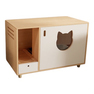 定制宠物猫专用厕所防带砂猫砂盆一体柜阳台柜封闭式猫砂柜实木