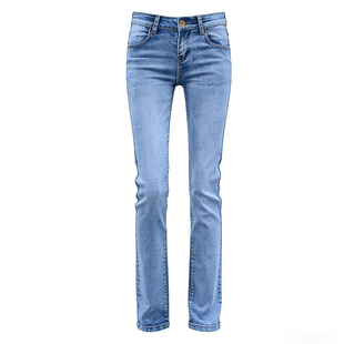 浅蓝直筒牛仔裤女中腰2026年秋季新款小个子弹力显瘦法棍烟管裤子