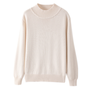 欧单好货100%棉半高领毛衣女25冬季打底衫套头针织衫单穿宽松显瘦