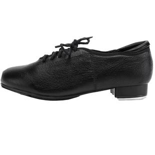 笛雀儿踢踏舞蹈鞋猪皮男女通用踢踏鞋黑色系带款成人高响铝板舞鞋