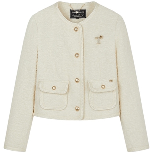 TeenieWeenie小熊女装冬绵羊毛混纺气质优雅金扣圆领毛呢大衣外套