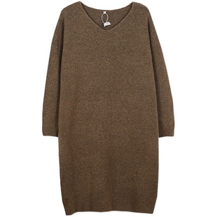 肉卷家微胖大码女装复古慵懒风纯色宽松遮肉百搭加厚气质连衣裙子