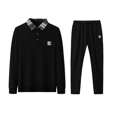 皮尔卡丹高端桑蚕丝翻领休闲套装