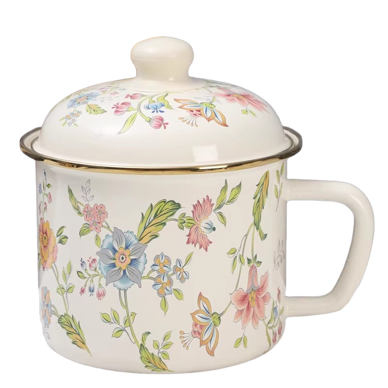 欧丽家珐琅搪瓷大容量搪瓷杯老式搪瓷缸子铁瓷缸子带盖搪瓷马克杯