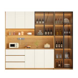 实木餐边柜一体靠墙高柜轻奢酒柜展示柜多功能玻璃门储物柜可定制