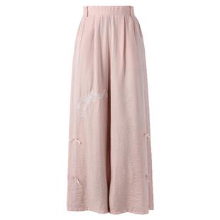 森女部落蝴蝶结甜美粉色阔腿裤直筒长裤女小个子夏宽松休闲裤子秋