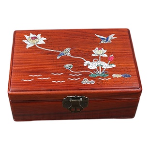 实木带锁首饰盒收纳盒红木小箱子文玩印章盒复古桌面收纳证件盒子