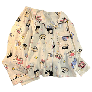 蜡笔小新女童睡衣长袖春秋季2025新款云朵棉中大童女孩家居服套装