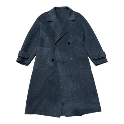 系带双排扣中长款双面羊毛呢大衣