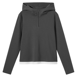 热风2025年冬季新款女士戴帽长T恤直筒型长袖拼色通勤风T恤