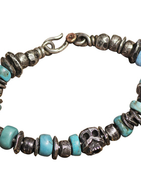 跋折罗银美国松石游牧风复古手链