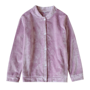 冬季加厚珊瑚绒睡衣女士简约开衫法兰绒家居服可外穿秋冬保暖上装