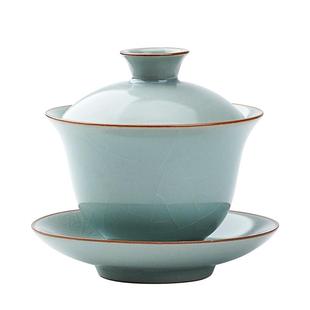 汝窑盖碗茶杯开片可养冰裂釉陶瓷三才碗功夫茶具泡茶器单个150ml