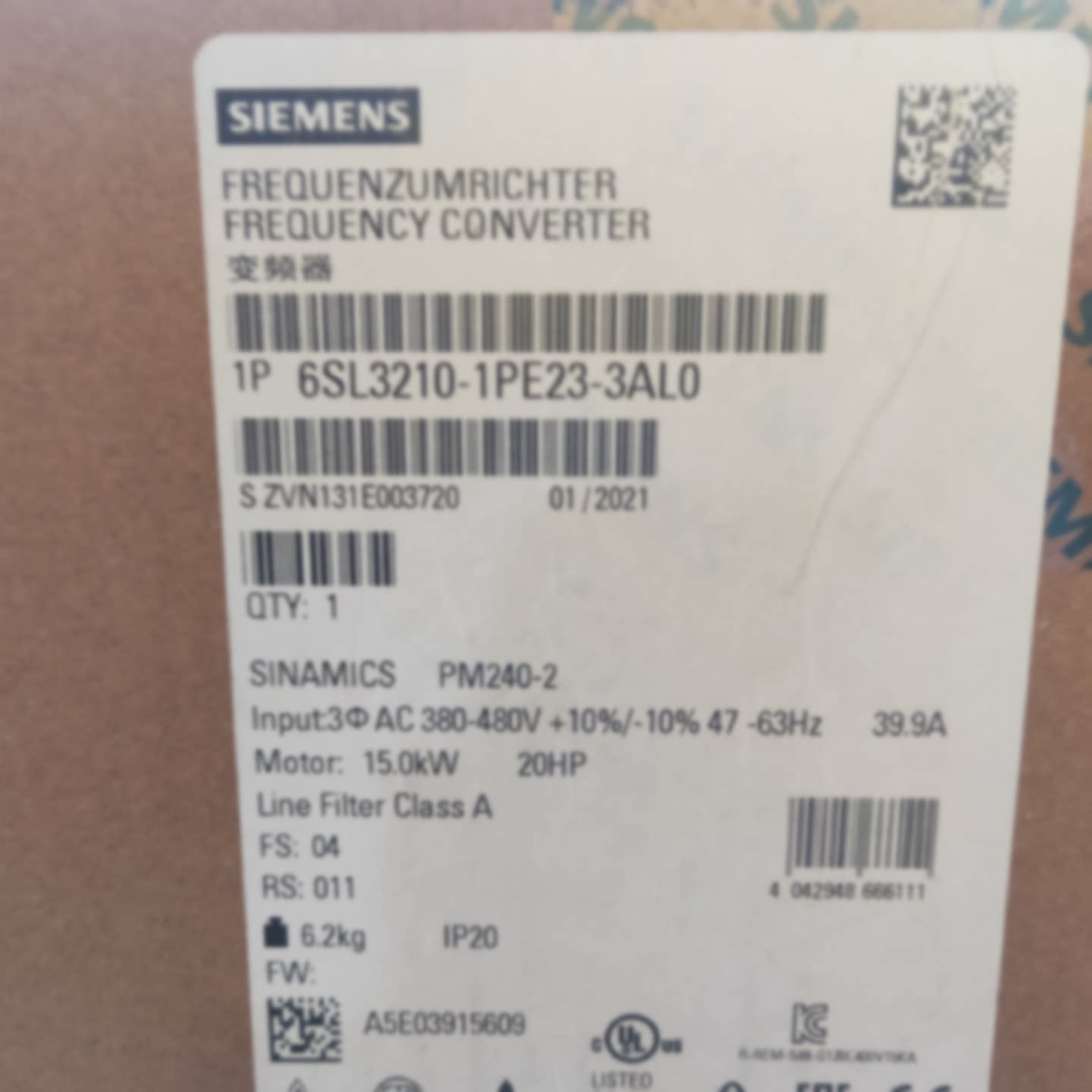 议价6SL3210-1PE23-3AL0西门子G120变频器11KW重过载6SL32101PE23