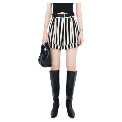 H·GENTEEL荷高新款秋装女休闲通勤宽条纹显瘦短裤GVE33409822