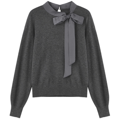 秋水伊人蝴蝶结毛针织衫拼接上衣