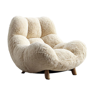 大屋简约蓬松感单人沙发布艺羊毛卷椅懒人沙发客厅沙发椅书报椅