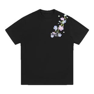 BIPOLAR情侣款重工刺绣过肩花丛短袖潮牌美式休闲百搭T恤上衣男女