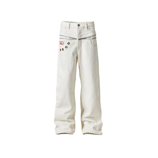 GLACIERBOY ZIPPER RAW DENIM 白牛双腰头拉链直筒白色牛仔裤