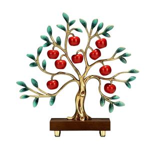 飞鸟集苹果发财树客厅酒柜玄关桌面铜摆件平平安安乔迁新居礼物