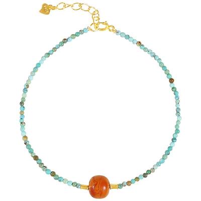 极细天然无优化绿松石+金珀貔貅