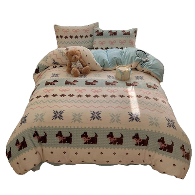 ins卡通牛奶绒印花保暖四件套