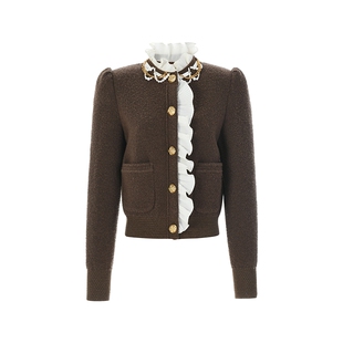 lefame拉飞姆冬季老钱风撞色针织衫宽松上衣设计感高级感假两件女